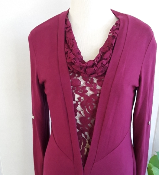Shana K Tops - SHANA K LACE 2 PIECE PLUM CARDIGAN SZ L